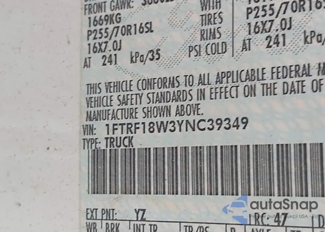 2000 Ford F-150 Work Series/Xl/Xlt z USA, uszkodzony, nr VIN 1FTRF18W3YNC39349